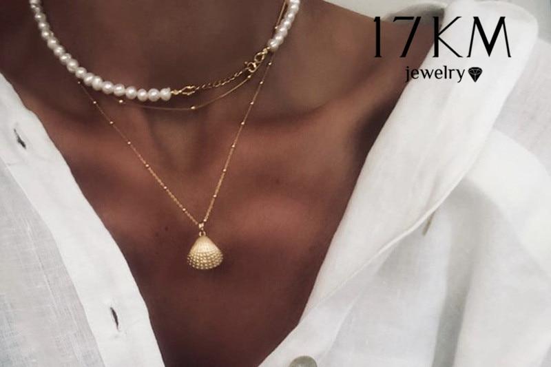 17KM de perlas Vintage collares para mujeres de moda Multi-capa de nudo collar con cadena de perlas 2020 nueva moneda Cruz joyas gargantilla